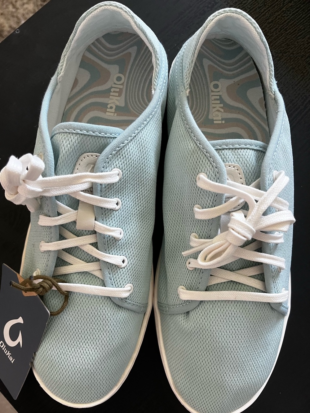 OluKai Women's Pale Blue Mesh Sneakers with White Laces